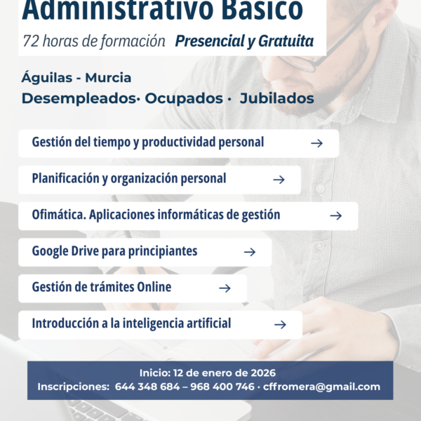 Administrativo Básico (72 h · Presencial · Desempleados) – Águilas