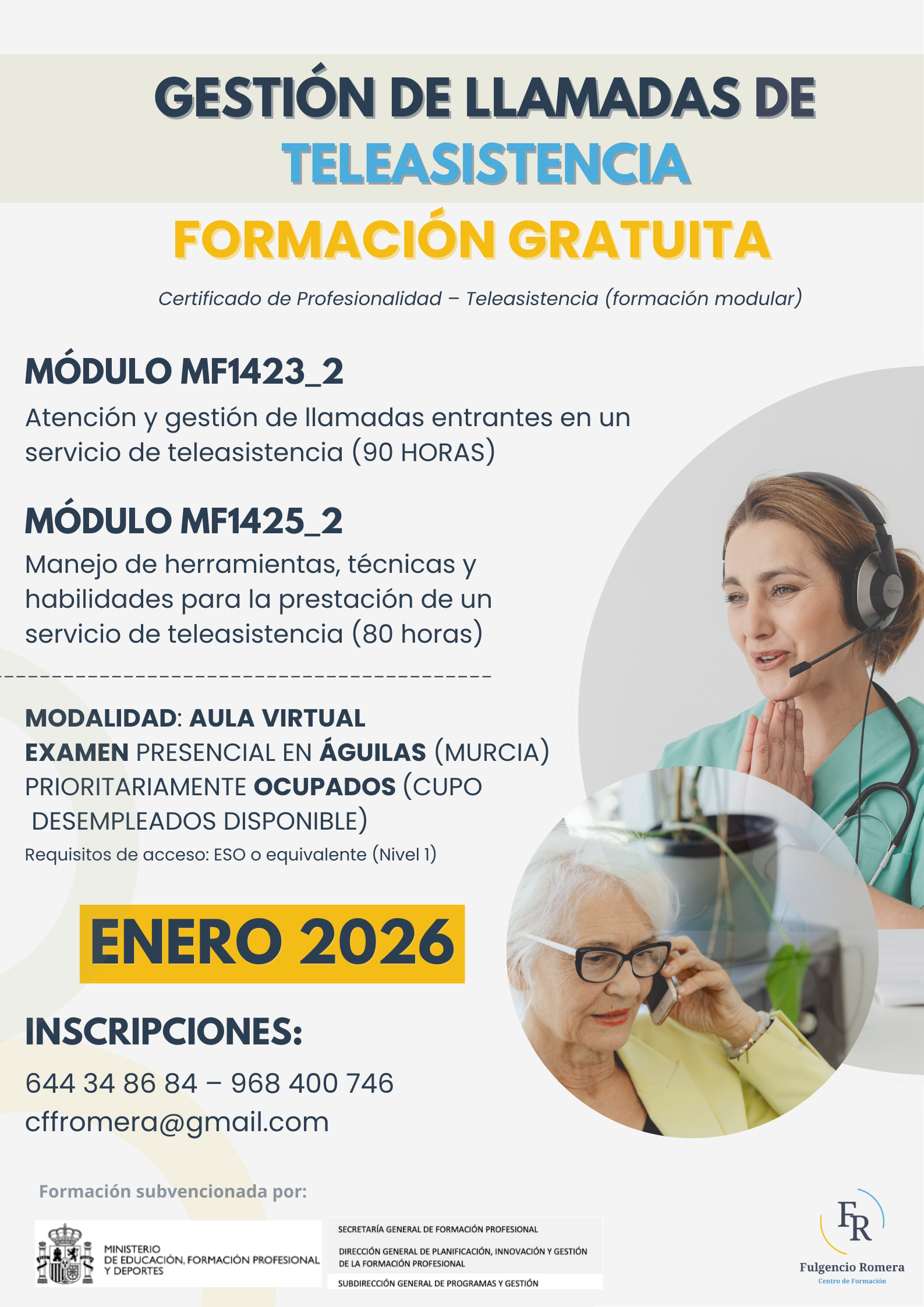 Gestión de Llamadas de Teleasistencia (170 h · Aula Virtual · Ocupados)