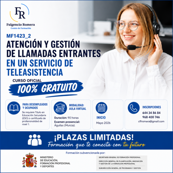 Atención y Gestión de Llamadas de Teleasistencia (90 h · Aula Virtual · Desempleados)