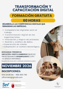 AC-2025-3601 TRANSFORMACIÓN Y CAPACITACIÓN DIGITAL (60 h · Presencial · Desempleados) – Puerto Lumbreras