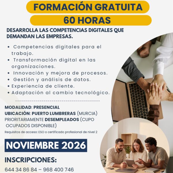 AC-2025-3601 TRANSFORMACIÓN Y CAPACITACIÓN DIGITAL (60 h · Presencial · Desempleados) – Puerto Lumbreras